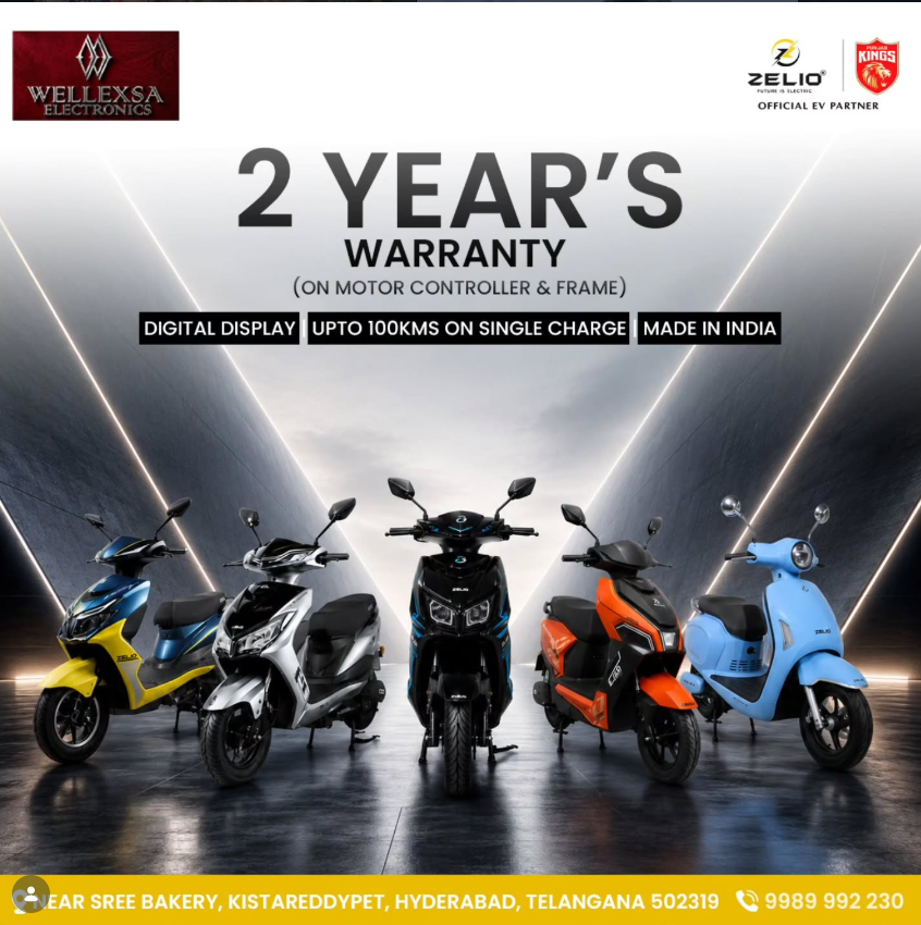 Wellexsa Motors electric scooter lineup warranty sponsor poster